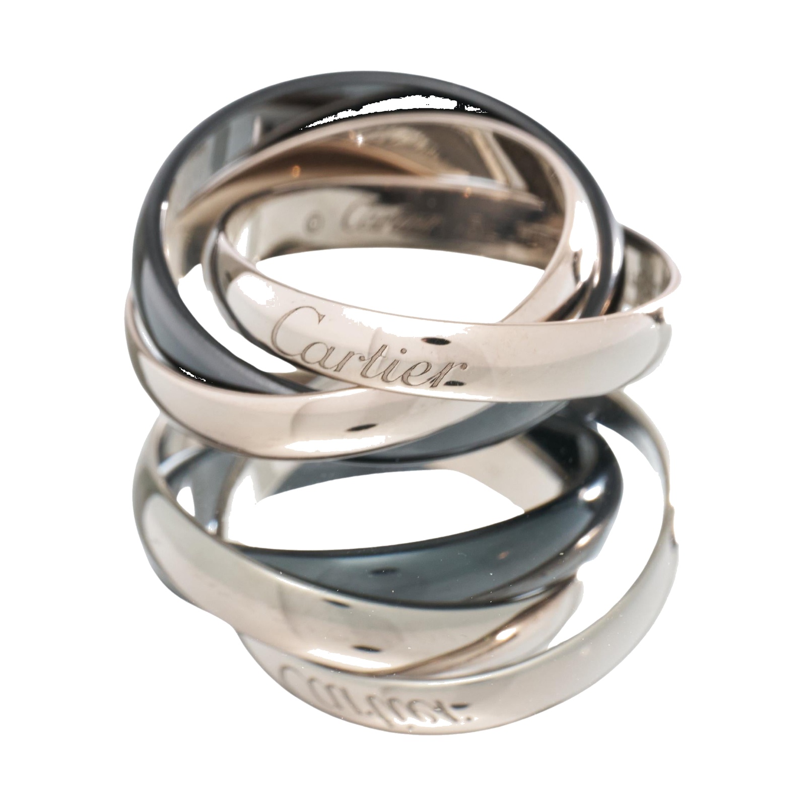 Pre-owned Cartier Trinity Ceramic Ring 18K White Gold & Black Ceramic product image